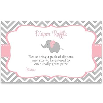50 Diaper Raffle Tickets Pink Elephant Theme Invitations Girl