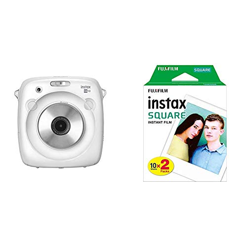 Fujifilm Instax Square SQ10 Appareil photo instantané Noir/Blanc & Film INSTAX Square WW (10X2 PK) Kit de 2 Films 10 Vues Blanc