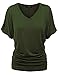 Made By Johnny MBJ WT1037 V Neck Short Sleeve Dolman Top with Side Shirring L Olive