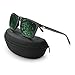 IALUKU Retro Driving Polarized Sunglasses for Men Square Metal Frame UV Protection (Black-Green, 60)