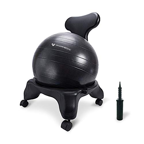 Pharmedoc Exercise Ball Chair with Back Support for Home and Office w/Exercise Yoga Balance Ball