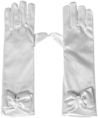 Greenmoe Girls Long Satin Finger Bowknot Formal Pageant Kids Gloves