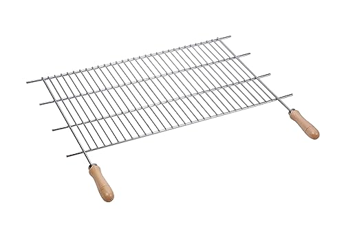 Sauvic 02758 Griglia Barbecue accorciabile 73-82x40 cm con Manici in Legno, in Acciaio Inossidabile 18/8