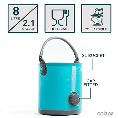 Colapz 8L 2-in-1 Collapsible Water Container with Tap & Lid – BPA-Free Camping Water Carrier & Folding Bucket – Portable Camping Water Dispenser for Caravan, Campervan & Outdoor Use
