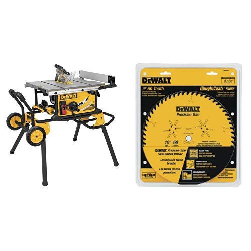 Dewalt Dwe7491rs 10 Inch Jobsite Table Saw With 32 1 2 Inch Rip Capacity And Rolling Stand With Dw3114 Series 20 10 Inch 40 Tooth Atb Thin Kerf Saw