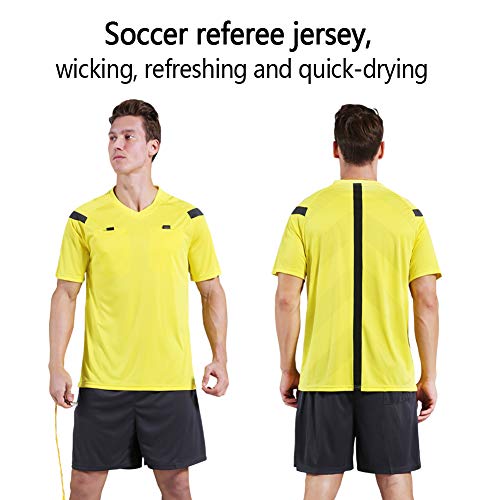 Shinestone Soccer Short Sleeves Referee Jersey Men's Referee Shirt (Yellow, XXX-Large)
