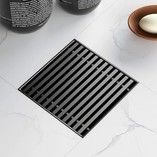 Photo 1 of Sharpeye 4 Inch Square Shower Drain with Removable Wedge Wire Pattern Grate, Matte Black 304 Stainless Steel Square Shower Floor Drain for Bathroom, CUPC Certified, with Hair Strainer