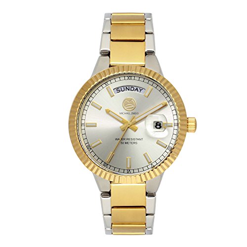 Michael Zweig Mid Size, Day Date Mens Dress Watch, Stainless Steel Band
