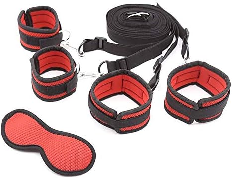 Soft Comfortable Cuffs for Ankle and Hand Wrist - Fits Almost Any Size Mattress Bed Strap Set (Red)