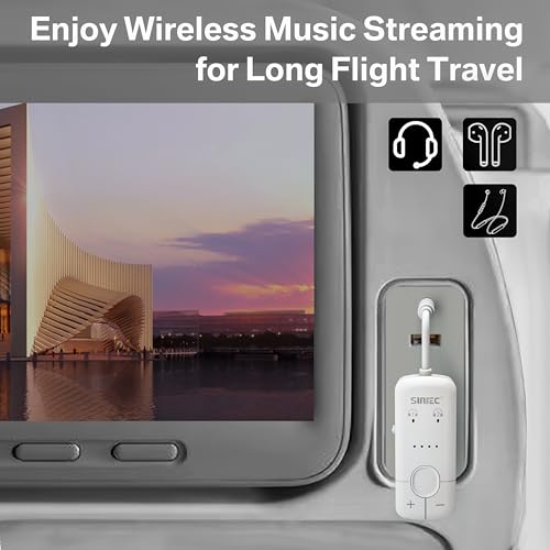 AirFly Bluetooth Adapter Aeroplane for Headphones, Airplane Wireless Audio Transmitter for 2 AirPods AptX Low Latency with 3.5 mm AUX Jack Transmitter, 35 Hours Battery Life for Gym, Travel, White