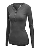 Ollie Arnes Women's Warm Solid Long Sleeve Thermal or Cotton Knit Henley Tops