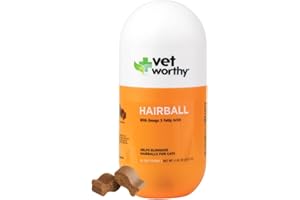 Vet Worthy Hairball Soft Chew for Cats Hairball Remedy for Cats for Digestive Aid and Hairball - Cat Supplement with Omega 3, Psyllium Husk, Brewers Yeast, Wild Alaskan Salmon Oil-45 Soft Chews