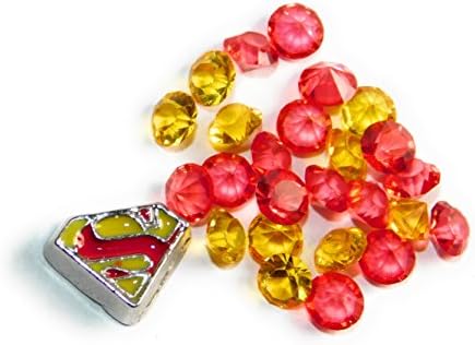 Superman Floating Memory Locket Charm | Red &amp; Yellow Crystals