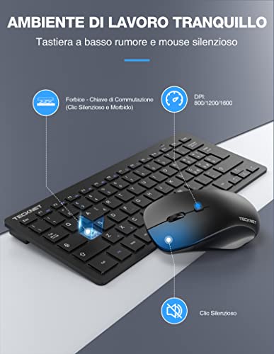 TECKNET Wireless Keyboard and Mouse Set, 2.4G Silent with Nano USB Receiver, 12 Multimedia Shortcuts for Computer, PC, Laptop, Desktop, Android Smart TV