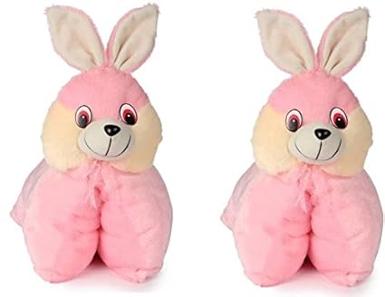 SRT Folding Bunny Pillow Cum Soft Toy Set of 2 - 40 cm (Pink)