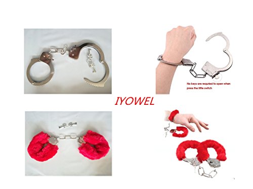IYOWEL Soft Steel Fuzzy Furry Cuffs Working Metal Handcuffs (Red)
