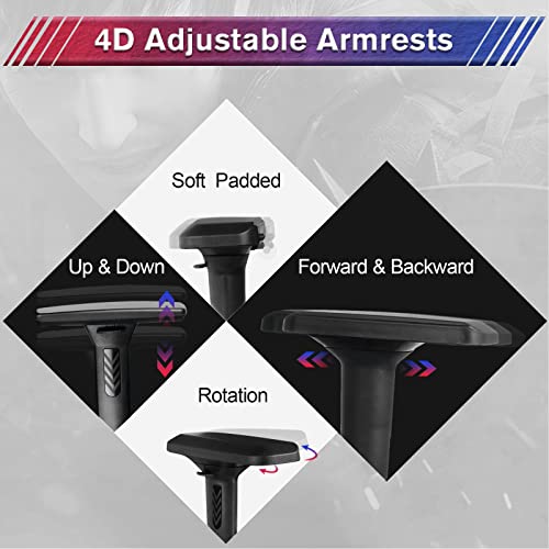 GTRACING Gaming Chair, Big and Tall Computer Chair, Ergonomic High Back Adjustable Gaming Chair with 4D Armrests,Head Pillow, and Lumbar Support, Black