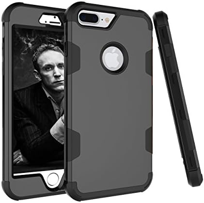 IPhone 7Plus/7S Plus / / iphone 8 plus Case 3in1 Design Lightweight Soft Silicone.(Black+Black)