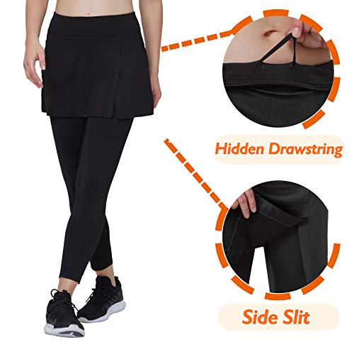 slimour Women Skirts with Leggings Fleece Lined Leggings with Pockets Yoga Pants with Skirt Black L - Thumbnail 2