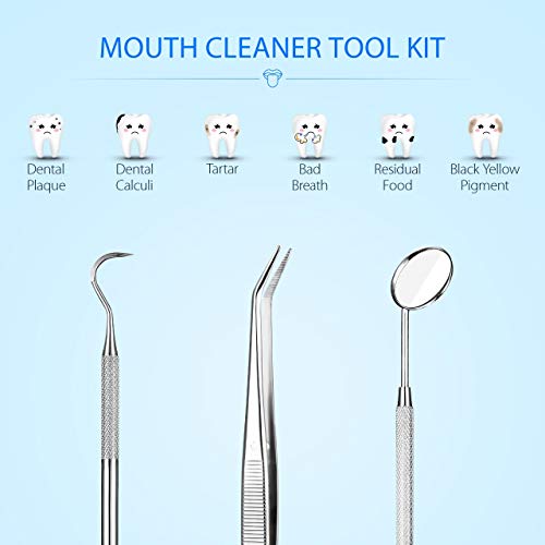 Dental Tools, ElleSye 3 PACK Dental Hygiene Tool Dental Kit, Mouth Mirror, Dental Pick, Tweezers, Stainless Steel, Rust-Free for Oral Care And Teeth Cleaning, Remove Tartar, Stain