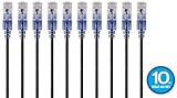 Monoprice SlimRun Cat6A Ethernet Patch Cable - Network Internet Cord - RJ45, Stranded, 550Mhz, UTP, Pure Bare Copper Wire, 10G, 30AWG , 5ft, Black, 10-Pack
