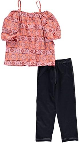 Girls Luv Pink Big Girls' "Patterned Flow" 2-Piece Outfit - orange, 10-12