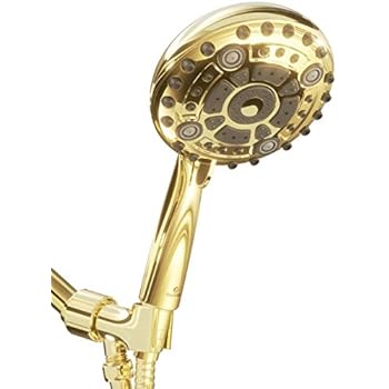 Aquarius Mist Handheld Shower Head With Hose (Extra Long) Spa Grade High Pressure Hand Held Showerhead wand With 6 Spray Settings - Adjustable Mount Holder & Teflon Tape (Polished Brass)