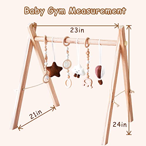 Wooden Baby Play Gym with Mat, Foldable Baby Play Gym Frame Activity
