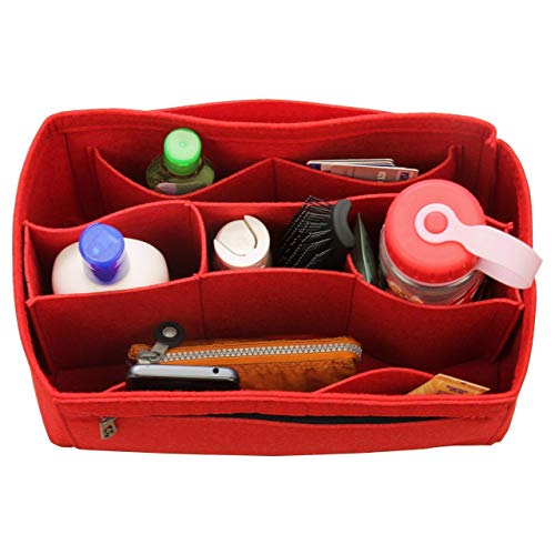 [Fits Neverfull MM/Speedy 30, Red] Felt Organizer (with Detachable Middle Compartments), Bag in Bag, Wool Purse Insert, Customized Tote Organize, Cosmetic Makeup Diaper Handbag - Thumbnail 4