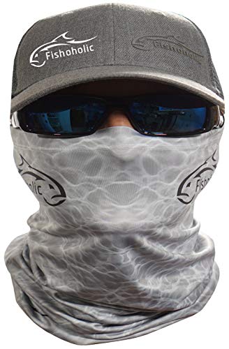 Fishoholic Neck Gaiter UPF50+ Fishing Face Mask Wind Dust Sun Protection Bandana Shield Headwear Scarf for Men Women Hunting Cycling Run Fish Paddling Kayak Bass (GrayCamo, 1 Size fits Most)