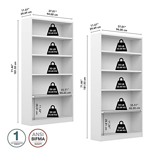 Bush Furniture Universal 5 Shelf Bookcase Set of 2 in Pure White