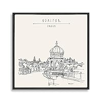 Framed Canvas Wall Art Travel Architecture Sketch Canvas Prints Home Artwork Decoration for Living Room,Bedroom - 16x16 inches