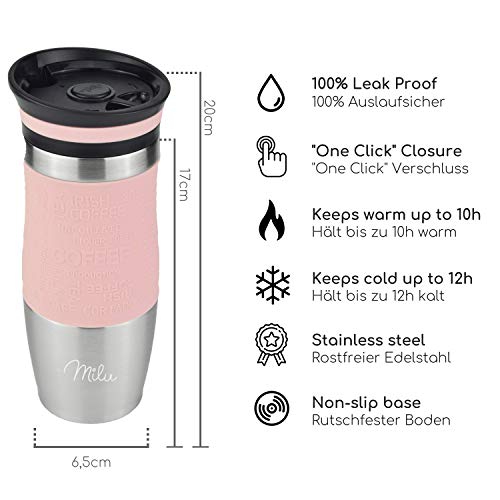 Milu-Thermobecher-Isolierbecher-Kaffeebecher-to-go-370ml-100-Auslaufsicher-Trinkbecher-aus-Edelstahl-Autobecher-doppelwand-Isolierung-Thermo-Becher-Travel-Mug-Rosa
