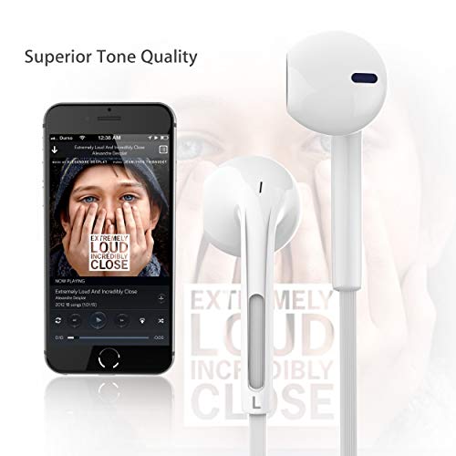 Earbuds, BYZ Wired Earphones in-Ear Headphones with Microphone Tangle Free Flat Cable for Running Workout Jogging White