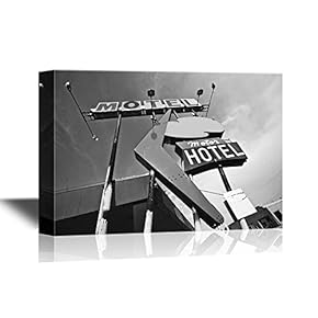 Canvas Wall Art - Motel Sign in Black and White - Gallery Wrap Modern Home Art | Ready to Hang - 12x18 inches