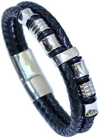 Jarsh Men Personalized Stain Steel Leather Braided Bracelet Charm Stylish Weave Chain Jewelry