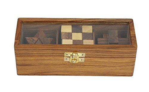 Indian Glance 3D Puzzles for Kids| Adults | Teens | Boys | Girls | Fun- Includes Wood Interlocking Blocks, Diagonal Burr, and Snake Cube in Storage Box - Wooden Puzzle Games Set