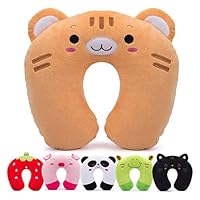 H HOMEWINS Travell Pillow for Kids Toddlers - Soft Neck Head Chin Support Pillow, Cute Animal, Comfortable in Any Sitting Position for Airplane, Car, Train, Machine Washable, Children Gifts (Tiger)