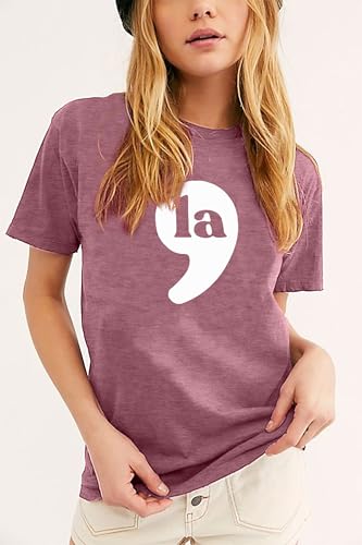 COMMA SHIRT WOMEN RETRO AMERICA T-SHIRT CASUAL SHORT SLEEVE TOPS PINK