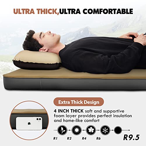 Hikenture 4 INCH Thick Self Inflating Sleeping Pad with 9.5 R Value