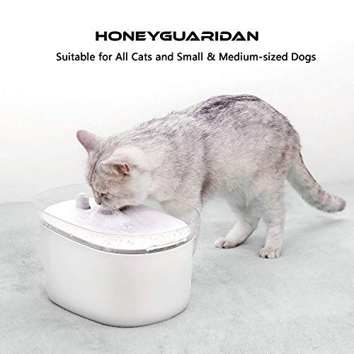 HoneyGuaridan Pet Drinking Water Fountain, Super Quiet Automatic Cat Water Dispenser with Replacement Filters for Dogs, Cats, Birds and Small Animals
