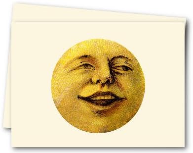 K DESIGNS - HAND MADE CARDS - K Designs Artist Designed Unusual &amp; Interesting Celestial Art Series "Man In The Moon [full moon - happy]" - Cards Feature Art Which Comes From A Vintage/Antique Piece - Cards Are Beautifully Finished By Skilled Craftsmen - Matching Envelopes - Perfect For An Elegant Thank You Note Or General Correspondence - These Cards Will Add A Sophisticated And Rich Feel To Your Correspondence [K Designs - Personal / Social Stationery]