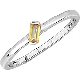Silvershake Extra Ultra Petite Natural Yellow Sapphire White Gold Plated 925 Sterling Silver Minimalist Stackable Promise Solitaire Gemstone Ring Jewelry for Women