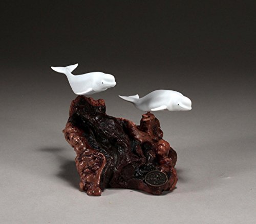 Beluga Duo Sculpture by John Perry 4 in long Statue on Wood