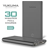 Yukuma Power Bank - World's Fastest Recharge - 30 Minutes - 10000 mAH - / Portable Fast Charger External Battery For Phones, Tablets, Cameras [German Engineered] (FCC, CE Certified) - Gray