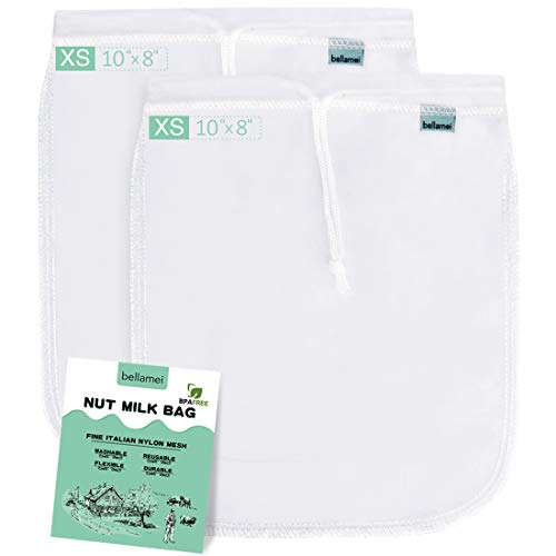 Bellamei Nut Milk Bag Reusable 200 Micron Nut Bags for Almond Milk Greek Yogurt Strainer Professional for Cold Brew Coffee Tea Juice Nylon