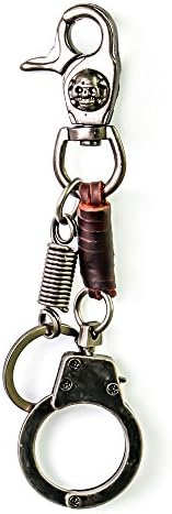 Leather Keychain Carabiner Antique Key Chain Ring Keyring Key Holder Key Fob - Skull Style (Brown)