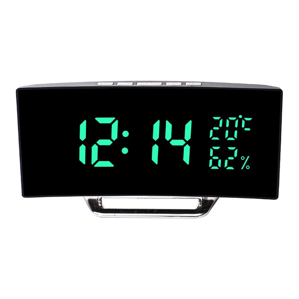 Lidzopas Led Digital Alarm Clock,Curved Alarm Clock Snooze Alarm Clocks Bedside with Time Date Temperature Humidity Displa green One