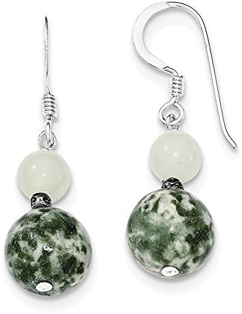 Sterling Silver Green Moss Agate & Green Quartz Earring