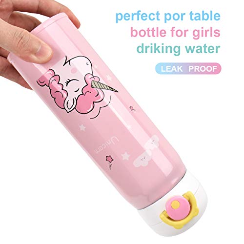 Kids Water Bottle Thermoses Unicorn Water Bottle Cup Metal Stainless Steel Vacuum Insulated Water Flask for School Kids Girls Lunch Box Leak Proof BPA Free Pink Unicorn